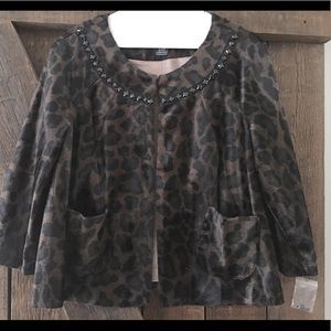 INC faux leopard cropped swing jacket SZ M